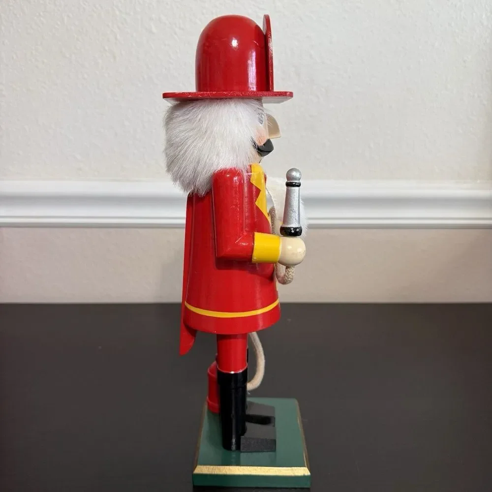 Nutcracker Fireman Figurine Wooden Vintage Holiday Home Accent Hose Fire Hydrant